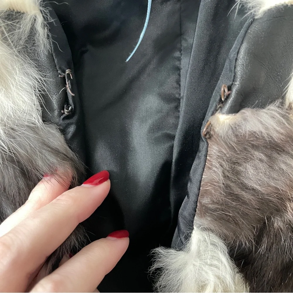 Vintage rabbit fur patchwork coat - size large, made in Korea - Picture 13 of 14